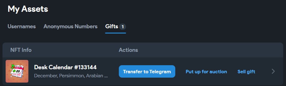 My assets tab on fragment.com