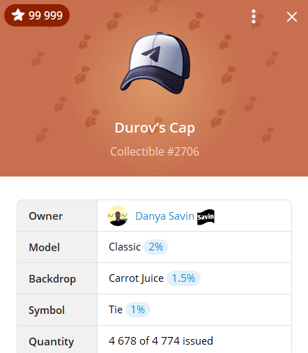 Durov's Cap Telegram NFT collection