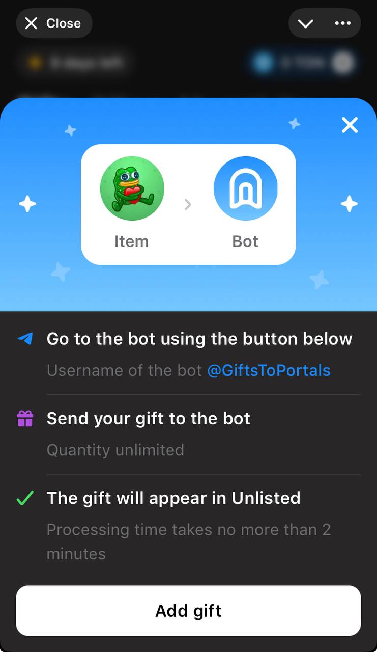 How to send a gift in Portals Market